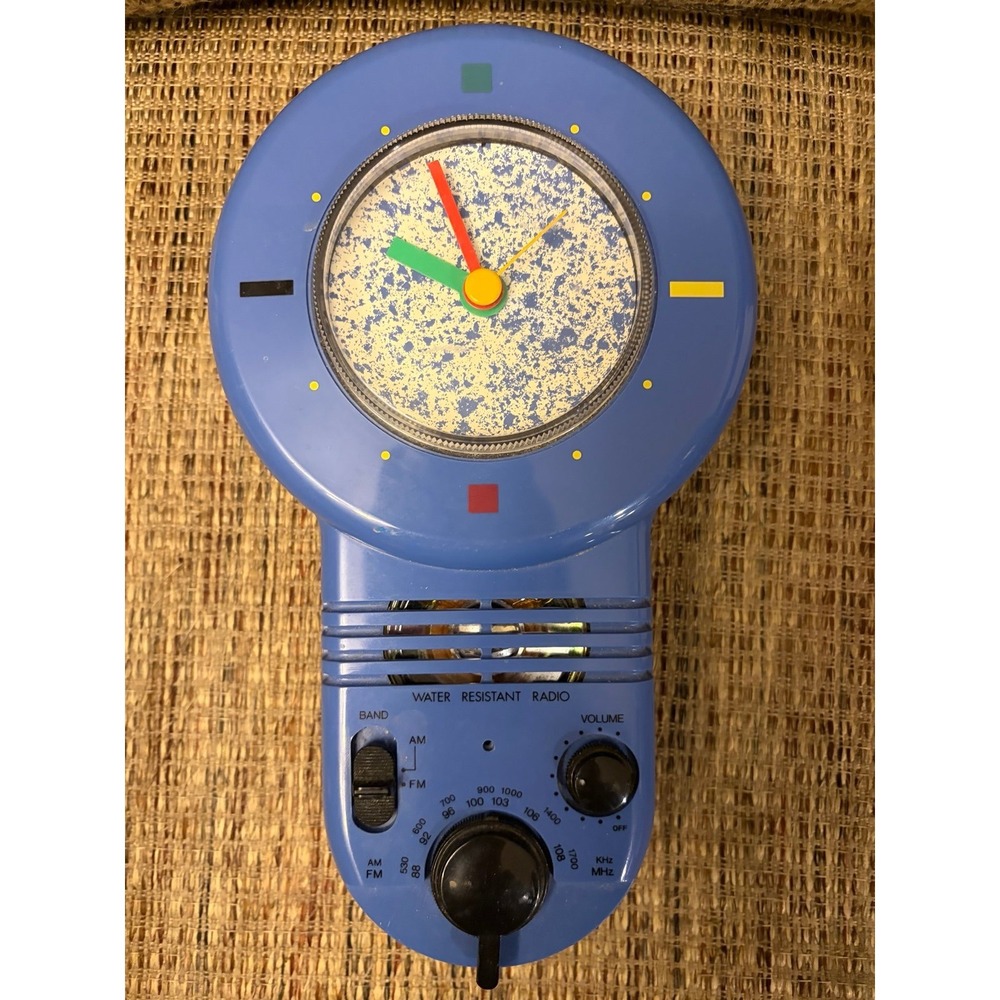 Vintage Poly AM/FM Waterproof Shower Clock Radio Blue Retro 90s Working
